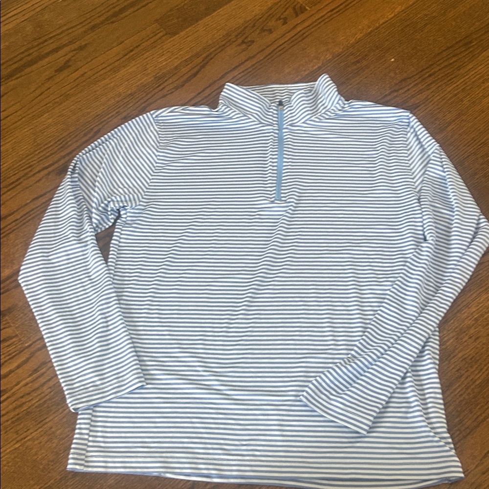 Crewcuts Light Blue & White Striped Quarter-Zip Hoodie